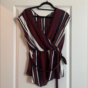 NWT Express Navy/Red Wrap Blouse